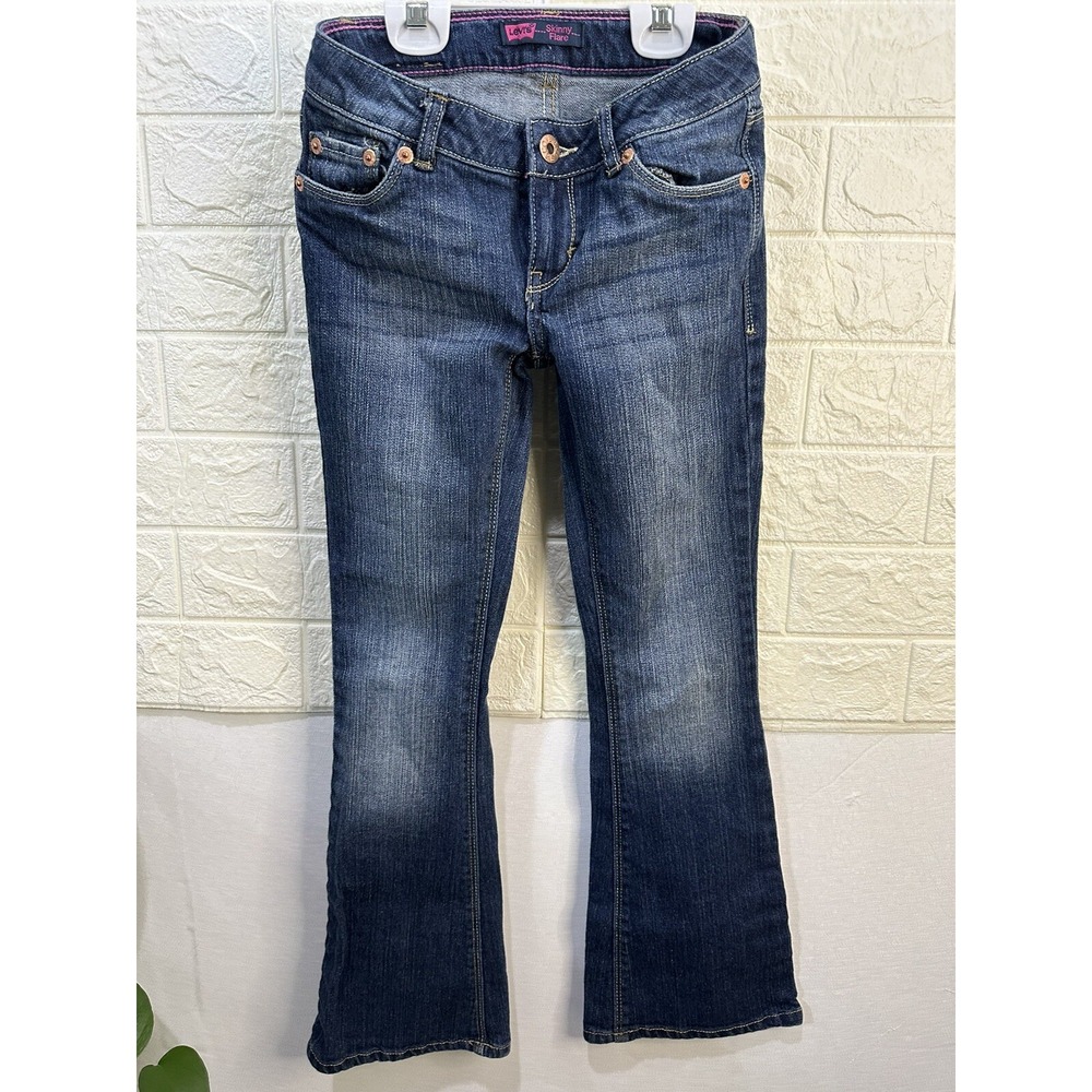 Levis Girls Skinny Flare Jeans Adjustable Waistband Size 8 Regular Stretch Denim